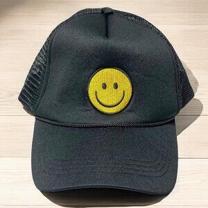Yellow Smiley Face Black Mesh Trucker Snapback Hat By David & Young OSFM